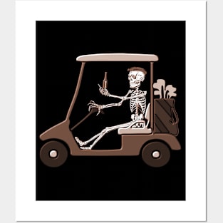 Skeleton Golfer Holding A Beer in Golf Cart Posters and Art